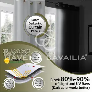 GC GAVENO CAVAILIA Silver Blackout Eyelet Curtains 66x72 Inches 80-90% Black Out Thermal Ring Top Curtain Pair Window