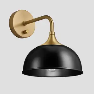 Industville Chelsea Dome Wall Light, 8 Inch, Black, Brass Holder