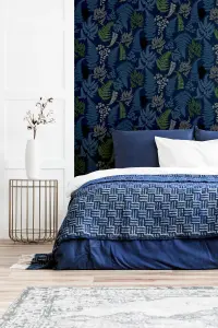 Arthouse Botanical Fern Navy/Grey Wallpaper