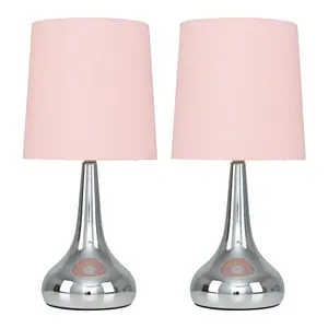 Chasse Metal Table Lamp (Set of 2) Chrome Base / Dusky Pink Shade / Not Included