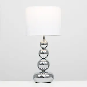 Metal Table Lamp Chrome / White Faux Silk