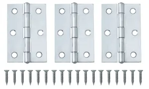 Chrome-plated Metal Butt Door hinge N166 (L)75mm (W)75mm, Pack of 3