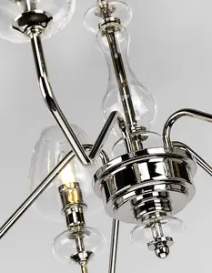 5 Bulb Chandelier Highly Polished Nickel Finish Clear Glass Shades LED E14 40W