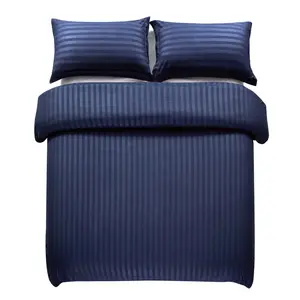 Microfiber Striped Duvet Cover Set with Pillowcases Navy / Double Duvet Cover + 2 Standard Pillowcases