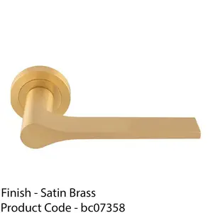 Contemporary Flat Door Handle Set - Satin Brass Sleek Lever On Round Rose