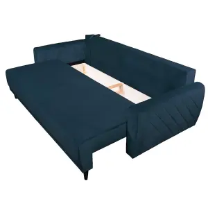 Roma 3 Seater Sofa Bed with Storage - Dark Blue (VELUTTO11)