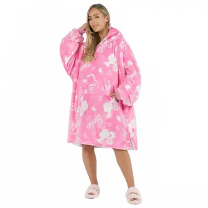 Barbie Hoodie Blanket Oversized Fleece Throw Jumper Sweatshirt, Pink - Large