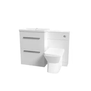 Nes Home 1100mm White Basin Vanity Cabinet, WC Unit, Rimless Back To Wall Toilet