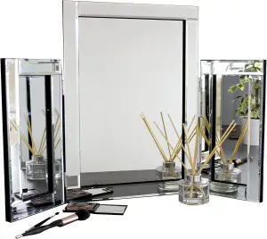 Modern Tri-Fold Glass Mirror - Stylish Folding Dressing Table Mirror for Home, Bedroom, Bevelled, Vanity Mirror