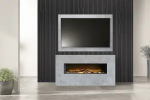 Acantha Bloc Pre-Built Fully Inset Media Wall Suite & TV Board in Concrete Effect