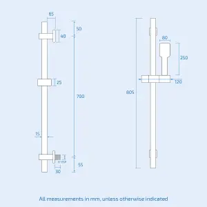 Nes Home 3 Dial Square Thermostatic Shower Mixer Valve, Handset & Riser Rail Kit