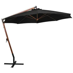 Berkfield Hanging Parasol with Pole Black 3.5x2.9 m Solid Fir Wood