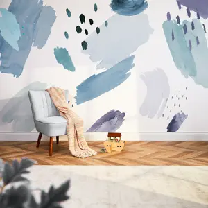 Painters Palette Mural In Blue And Teal (350cm x 240cm)