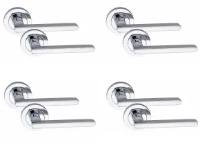 4 Pair Leon Design Door Handles Polished Chrome Finish - Golden Grace