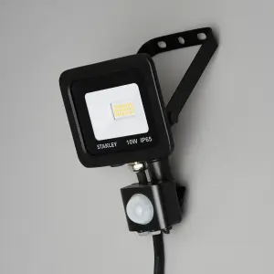 Litecraft Stanley Slimline Black 10 Watt LED IP65 Outdoor Wall Flood Light with PIR Sensor