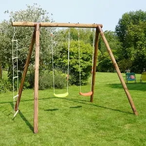 Arthur Double Wooden Swing Set with Rope Ladder