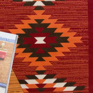 Red Terracotta Tribal Geometric Living Room Rug 160x230cm