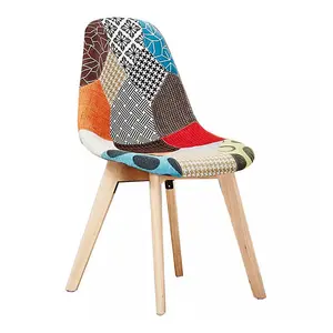 Single Patchwork Fabric Dining Chairs Upholstered Dining Room Chair Multicolour