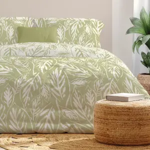 Copenhagen Home Laura Duvet Cover Set Scandi Leaf Design Green (King)