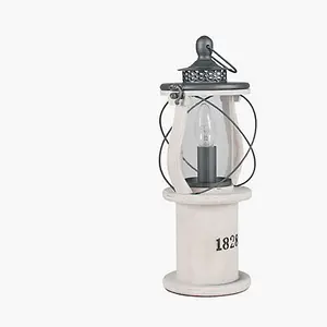 Retro White Washed Wooden Lantern Table Lamp