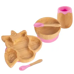 5pc Bamboo Unicorn Baby Weaning Set - Pink