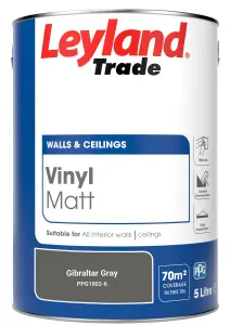 Leyland Trade Vinyl Matt Walls & Ceilings Emulsion Paint Gibraltar Gray (PPG1002-6) 5L