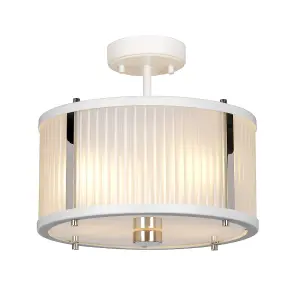 Elstead Corona Cylindrical 2 Light Pendant, White Polished Nickel, Frosted Glass