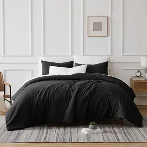 Microfibre 200 TC Plain Reversible Plain Weave Modern & Contemporary Duvet Cover Set Black / Single - 1 Standard Pillowcase