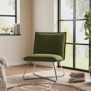 Green Modern Linen Accent Chair with Metal Base