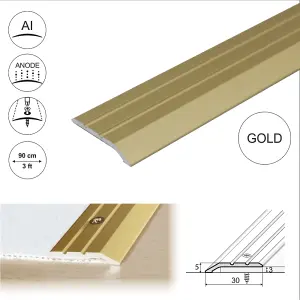 A01 900mm x 30mm 2.3mm Anodised Aluminium Door Threshold Ramp Profile - Gold, 0.9m