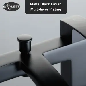 Matte Black Square Waterfall Bathroom Taps, BATHWEST Bathroom Sink Taps with Shower Attachment, Brass Bath Taps with Shower