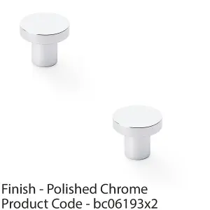 2 PACK - Slim Round Door Knob - Polished Chrome 30mm Modern Cupboard Cabinet Pull Handle