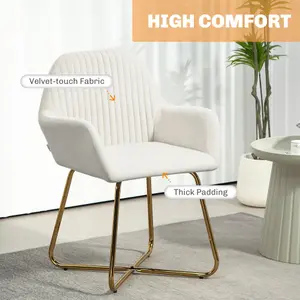 HOMCOM Modern Accent Chair Velvet-Touch Upholstered Armchair Cream White