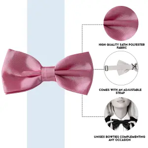 Rose Pink Satin Polyester Bow Tie for Casual & Formal Wear, Wedding Party Accessory