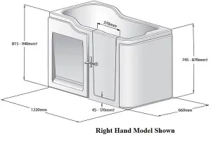 Lisna Waters Havana Easy Access Right Hand Deep Soak Walk In Bath 1220mm x 660mm