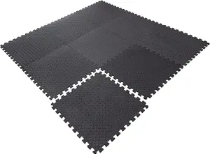 Black Gym Flooring Puzzle Mat Interlocking EVA Floor Tiles Non slip Rubber Cushion For Home Workout Yoga Matting, 60x60x1.1cm 9pcs