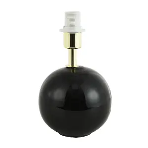 Traditional Round Ceramic Table Lamp Base in Black Gloss Finish with Gold Trim