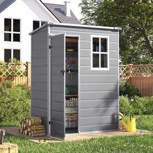 5 x 3 ft Pent Plastic Shed Garden Storage Shed with Floor and Window,Grey