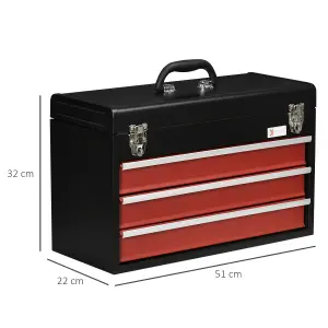 DURHAND Lockable 3 Drawer Tool Chest with Ball Bearing Slide Drawers Black