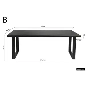 Rectangular Dining Table Mango Black / 76 H x 200 L x 100 W cm