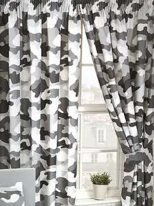 Grey Army Camouflage Lined 72'' Curtains