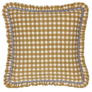 furn. Maude Gingham Reversible Piped Feather Filled Cushion