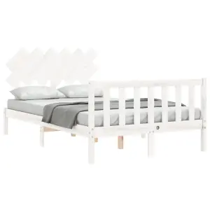 Berkfield Bed Frame with Headboard White Small Double Solid Wood