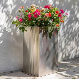 50cm Zinc Silver Tall Square Planter