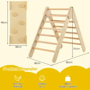 Costway Wooden Climbing Triangle Ladder Toddlers Climbing Toy w/ Reversible Ramp