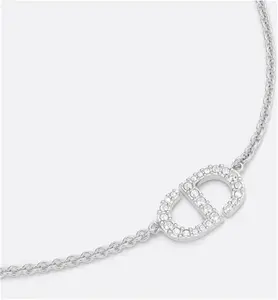 DIOR Petit CD Necklace Silver-Finish Metal With White Crystals - Women