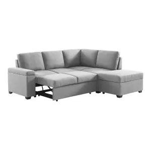 sweeek. 3-seater corner sofa bed with footstool Carl Light Grey 223x83x89 cm