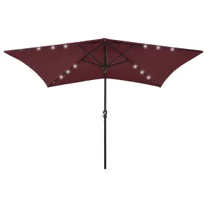 Berkfield Parasol with LEDs and Steel Pole Bordeaux Red 2x3 m