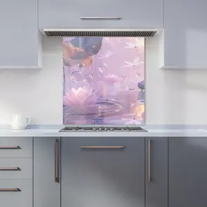 Enchanted Waterlilies and Bubbles Premium Glass Kitchen Splashback W600mm x H650mm