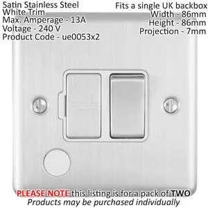 2 PACK 13A DP Switched Fuse Spur & Flex Outlet SATIN STEEL & White Isolation